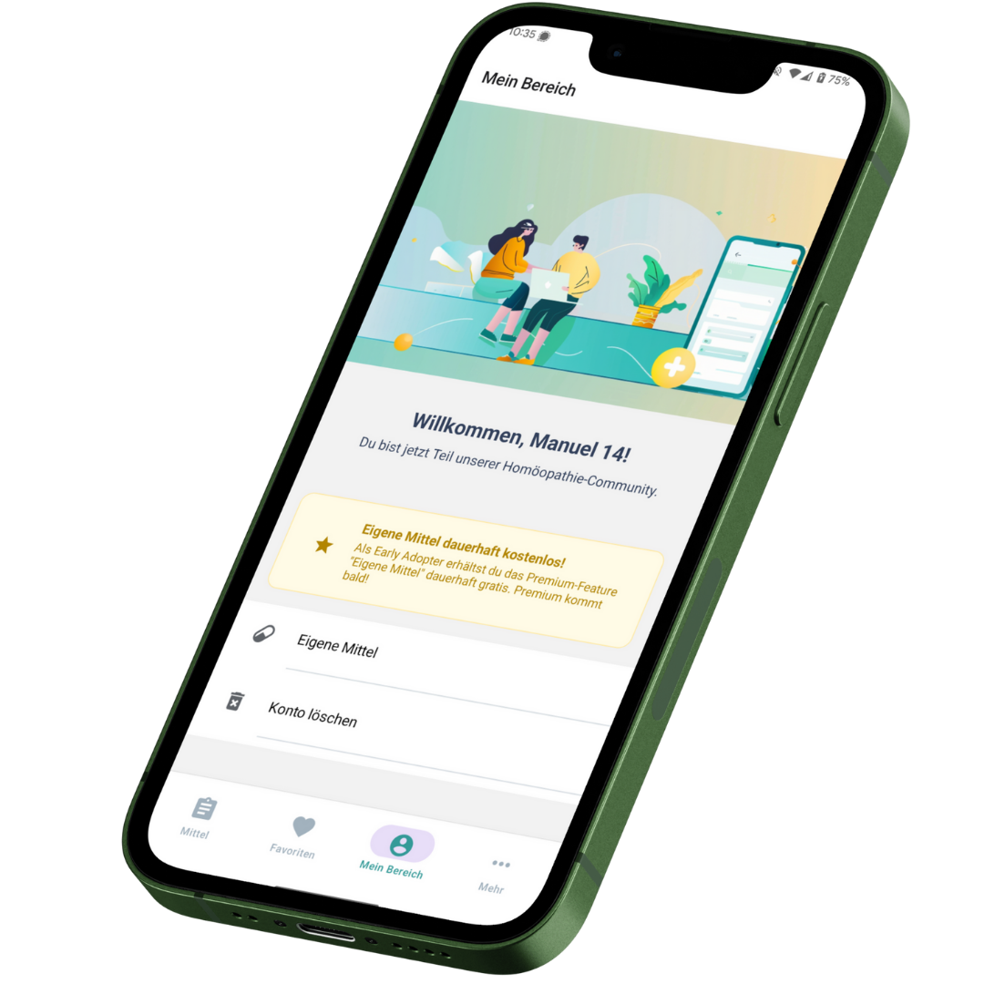 Homöopathie App auf iPhone mit Mittelliste